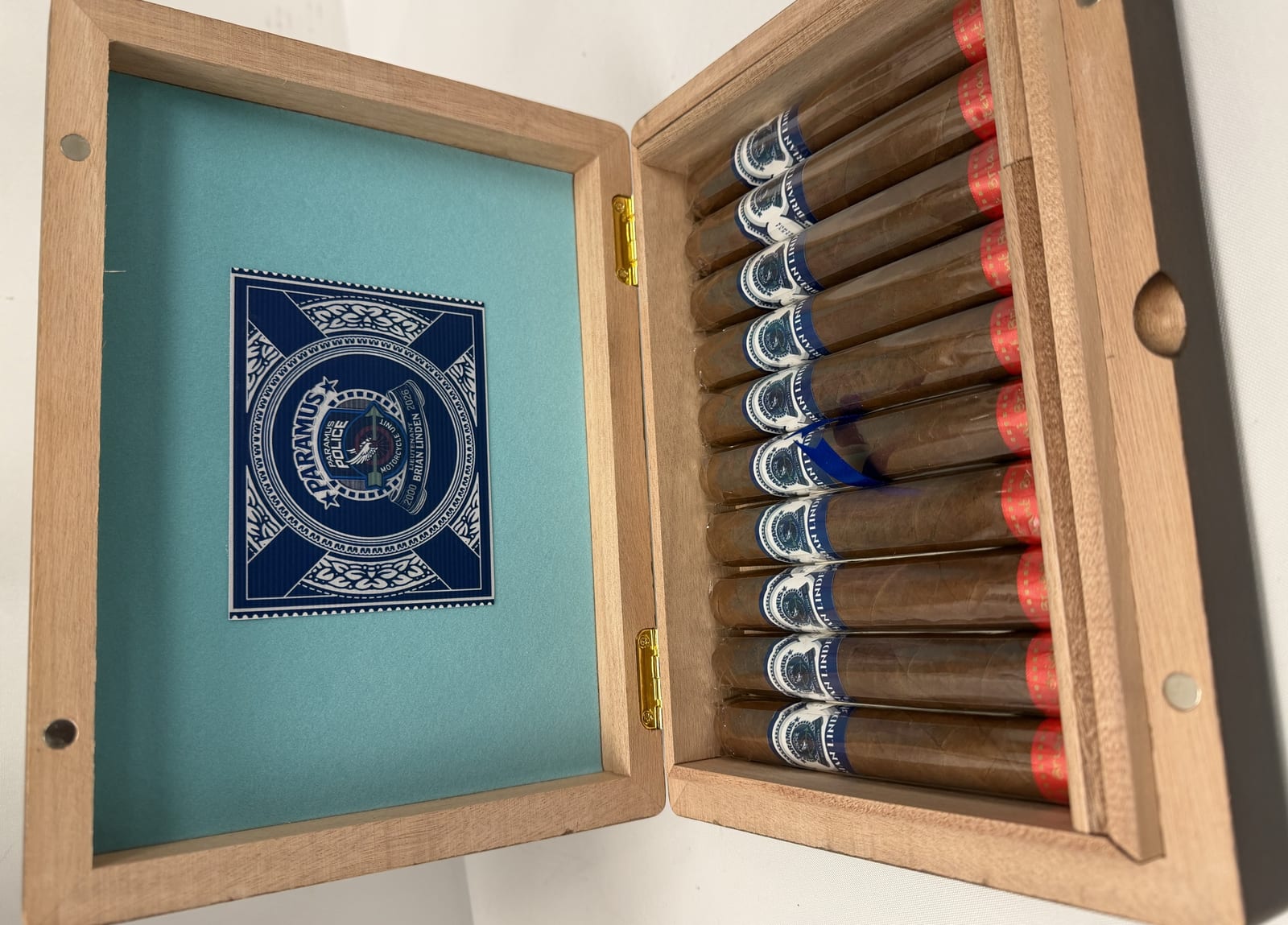Custom Paramus Police retirement humidor with personalized presentation cigars